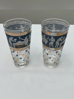 Vintage Cera Glass Highball Glasses “Etruscan Frieze” Greek Design